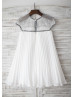 Sheer Beaded Neck Ivory Pleated Chiffon Stunning Flower Girl Dress